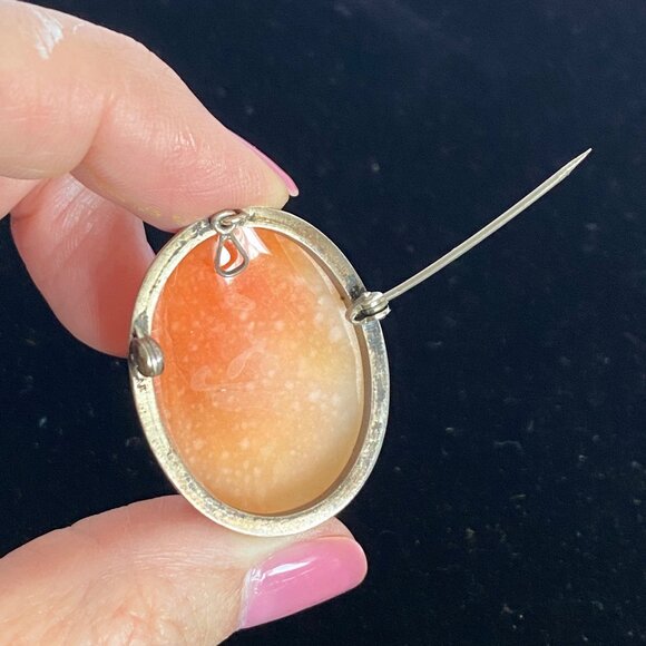 Carved Shell Cameo Grecian Design 925 Sterling Silver Vintage Brooch Pendant - Picture 10 of 16